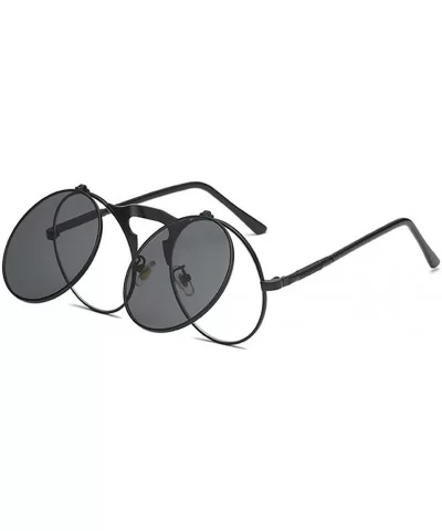 Vintage steampunk gothic style round frame flip sunglasses for men women - 1 - CZ18WYRYKXR $24.09 Round