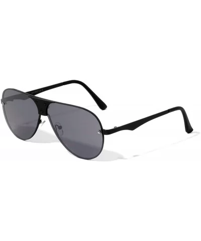 Round One Piece Aviator Bridge Shield Sunglasses - Black - CN19768K7X4 $13.82 Aviator