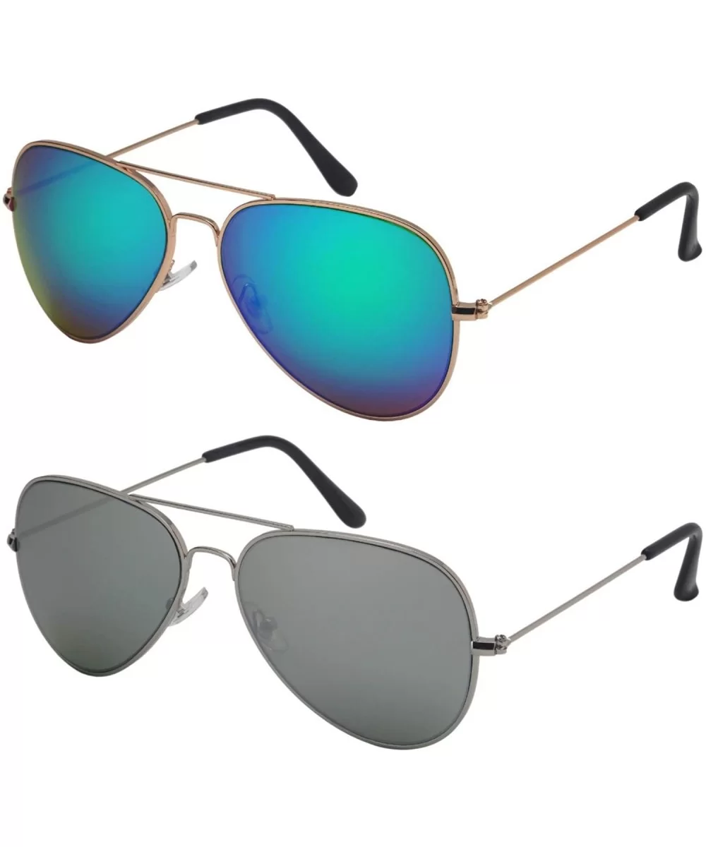 Classic Military Style Color Mirrored Aviator Sunglasses for Men Women Cleaning Pouch Included - C218OYE2EUL $8.10 Aviator