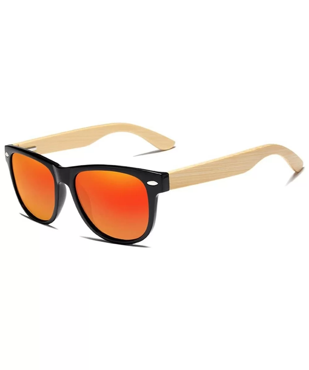 Handmade Polarized Sunglasses Women Men Natural Bamboo Colorful Lens Frame - Red bamboo - C0194OS0SZM $34.37 Goggle