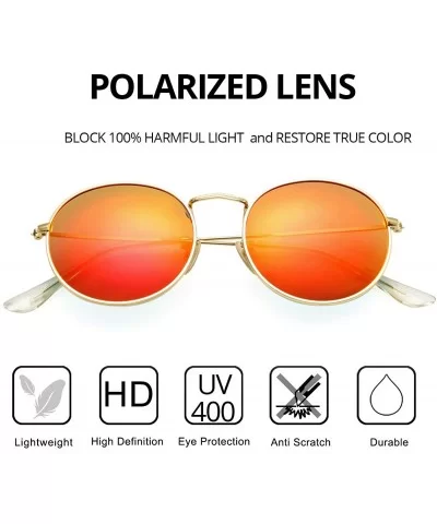 Classic Polarized Sunglasses for Women Men Small Round Metal Frame Mirrored Lens Sun Glasses - Gold/Red Mirror - C418WR88SZN ...