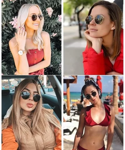 Classic Polarized Sunglasses for Women Men Small Round Metal Frame Mirrored Lens Sun Glasses - Gold/Red Mirror - C418WR88SZN ...