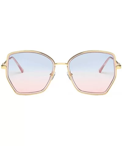 Unisex Sunglasses Fashion Gold Blue Pink Drive Holiday Square Non-Polarized UV400 - Gold Blue Pink - C118RKGALG2 $8.27 Square