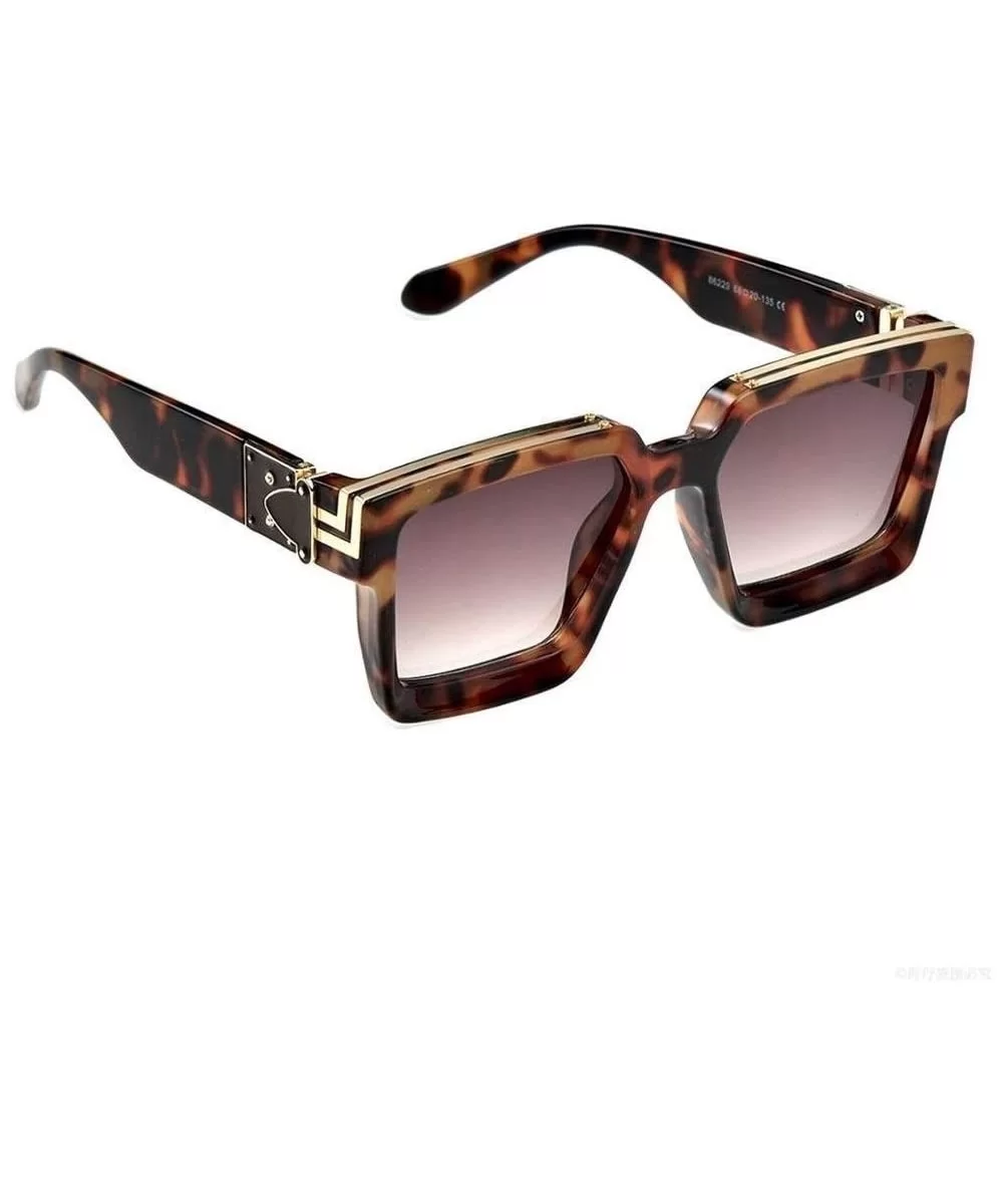 Square Luxury Sunglasses Men Women Fashion UV400 Glasses (Color C2 Leopard) - C2 Leopard - CZ199GA5HKK $18.33 Square