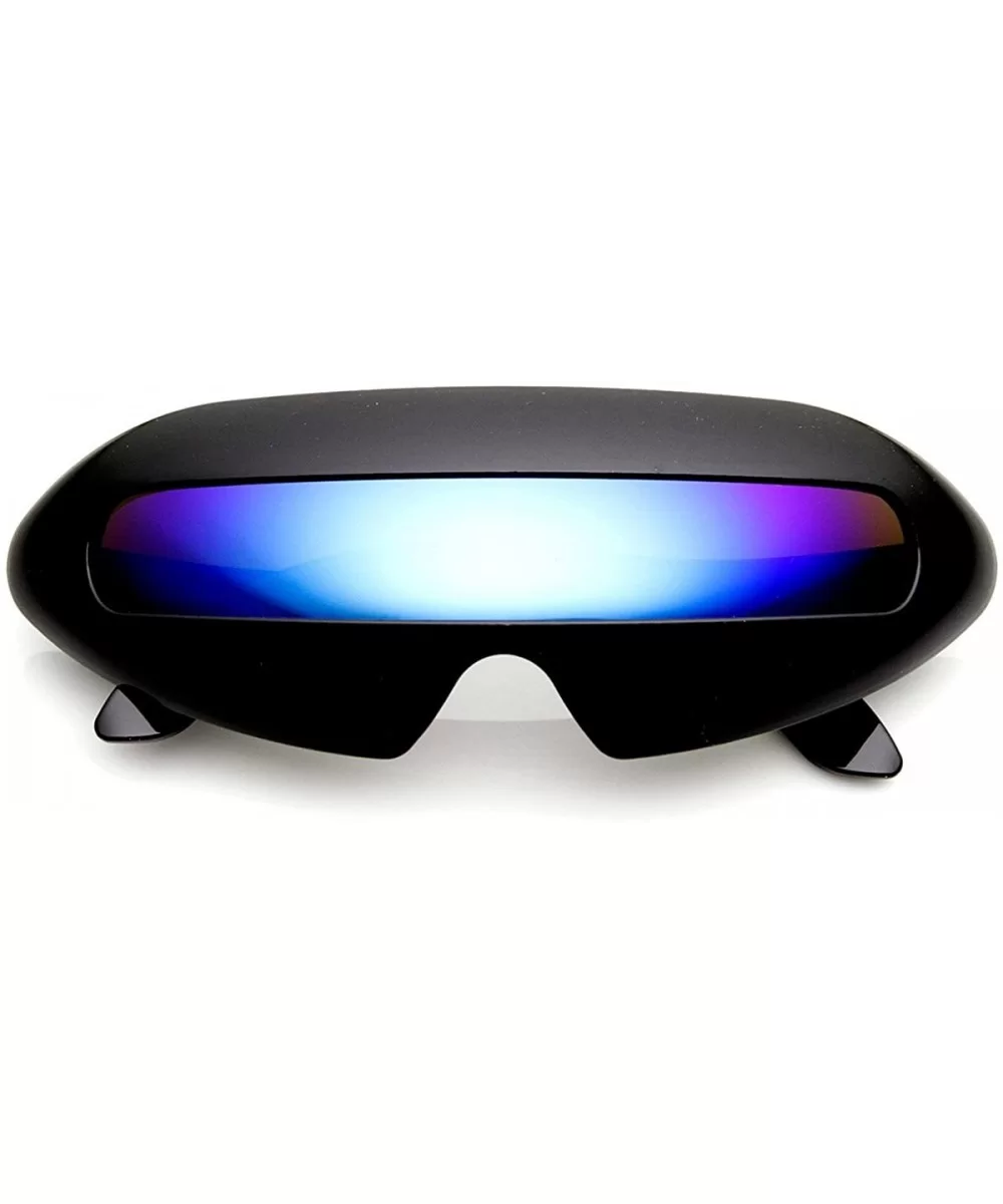 Futuristic Cyclops Neon Shield Color Mirror Lens Wrap Sunglasses (Black Ice) - CQ11F5C7ARF $6.21 Wrap