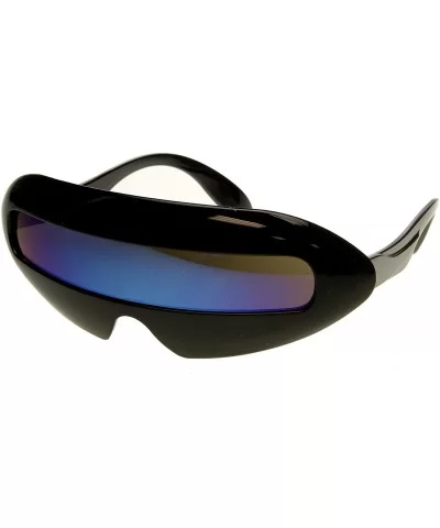 Futuristic Cyclops Neon Shield Color Mirror Lens Wrap Sunglasses (Black Ice) - CQ11F5C7ARF $6.21 Wrap