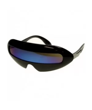 Futuristic Cyclops Neon Shield Color Mirror Lens Wrap Sunglasses (Black Ice) - CQ11F5C7ARF $6.21 Wrap