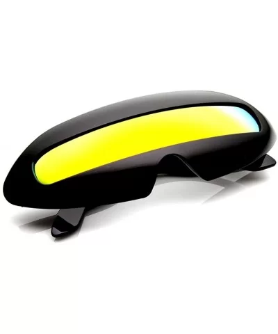 Futuristic Cyclops Neon Shield Color Mirror Lens Wrap Sunglasses (Black Ice) - CQ11F5C7ARF $6.21 Wrap