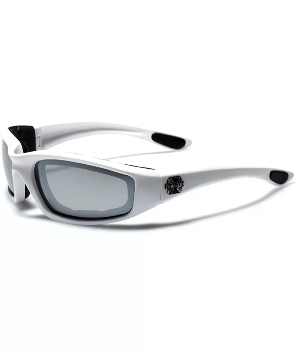 Padded Bikers Sport Sunglasses Offered in Variety of Colors - White - Mirrored - CB11P3RNJF5 $6.56 Sport