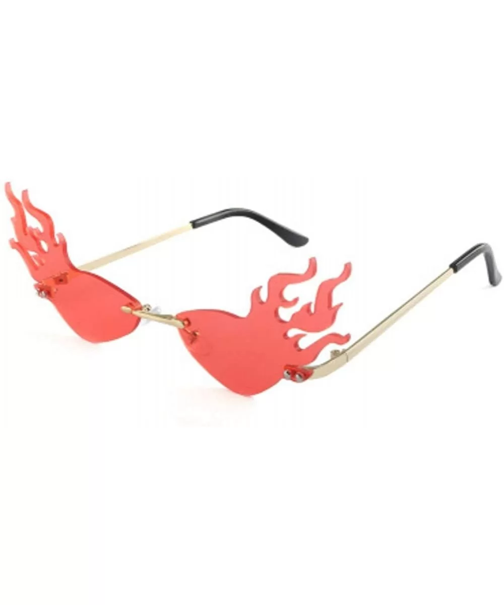 Womens Mens Fashion Fire Flame Sunglasses Eyewear Luxury Trending Narrow Rimless Wave Sunglasses - Red - CG1965GKXY8 $6.00 Ri...