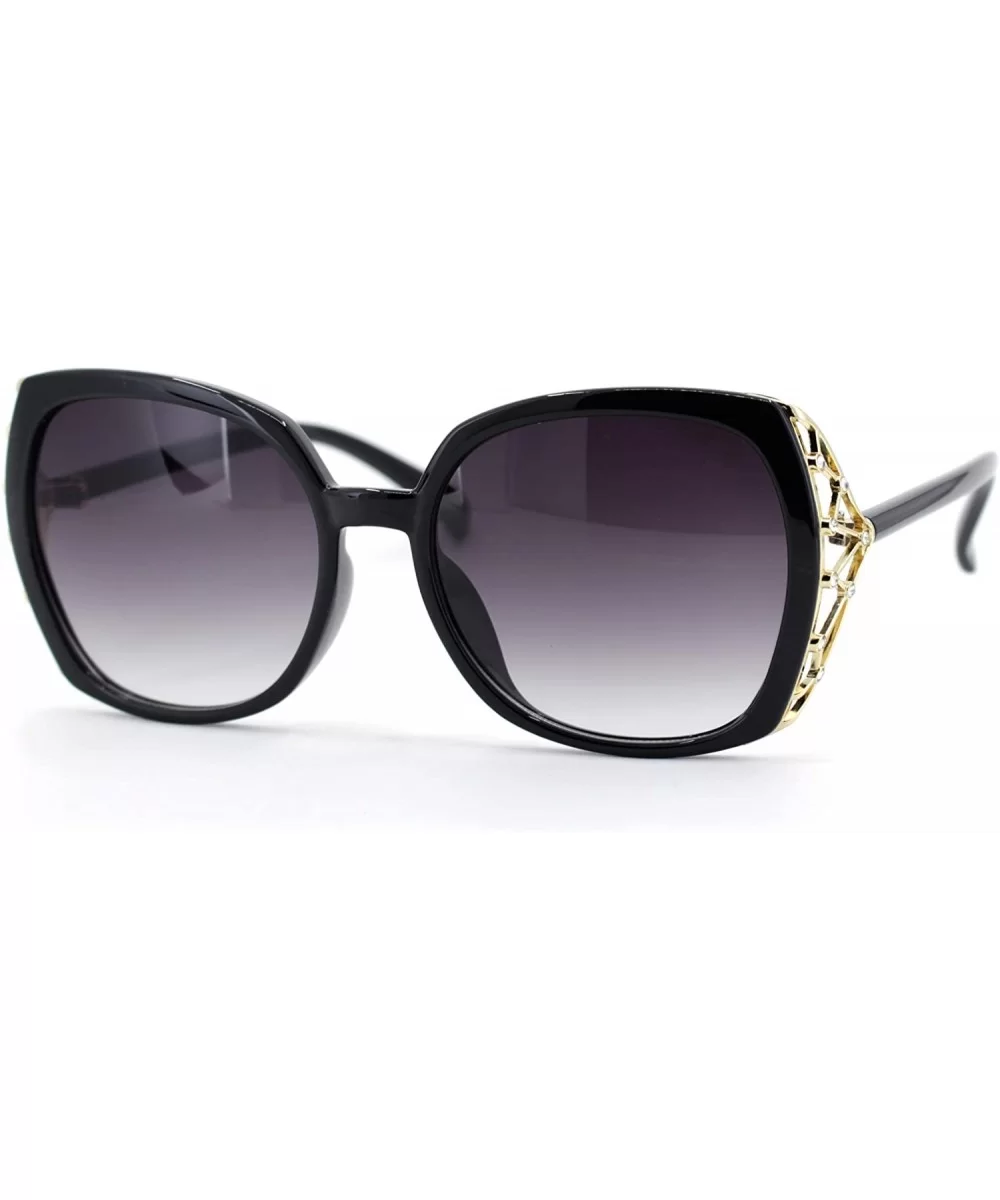 Womens Rhinestone Bling Metal Web Designer Fashion Sunglasses - Black Gold Smoke - C518UCLI5TO $7.70 Butterfly