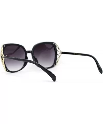 Womens Rhinestone Bling Metal Web Designer Fashion Sunglasses - Black Gold Smoke - C518UCLI5TO $7.70 Butterfly