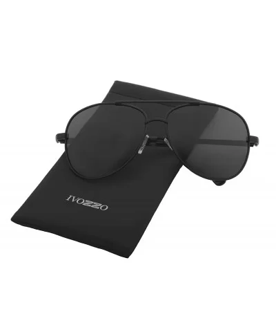 Unisex Sunglasses Polarized UV400 Aviator Tinted Black Lens Metal Frame - Black Metal Frame/ Black Lens - CY18IS2T4R4 $6.40 G...