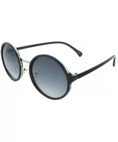 Metal Insert 50mm Round Sunglasses - Black-silver - CR11LQ6DZXD $6.58 Oversized