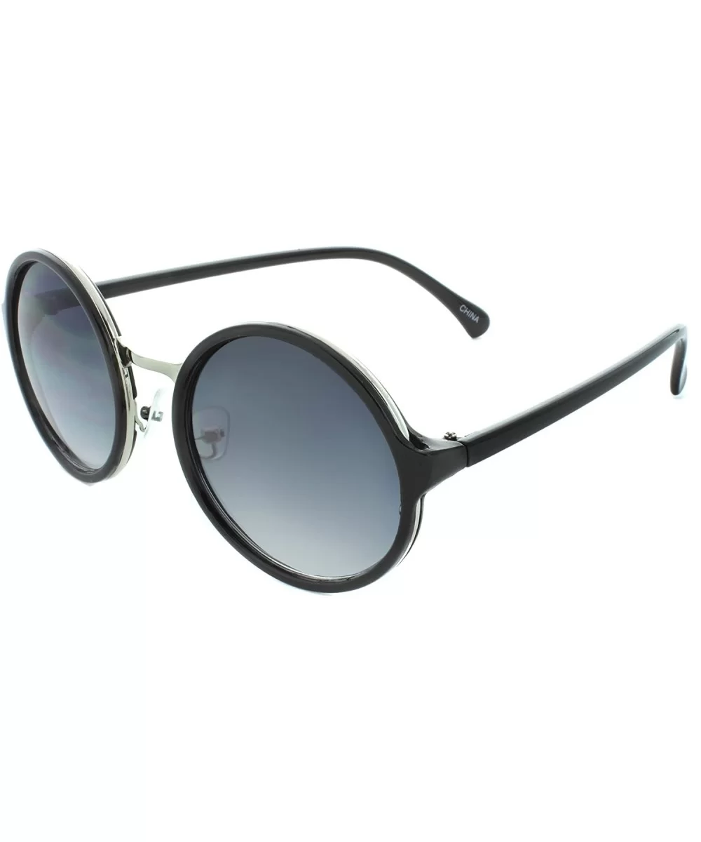 Metal Insert 50mm Round Sunglasses - Black-silver - CR11LQ6DZXD $6.58 Oversized