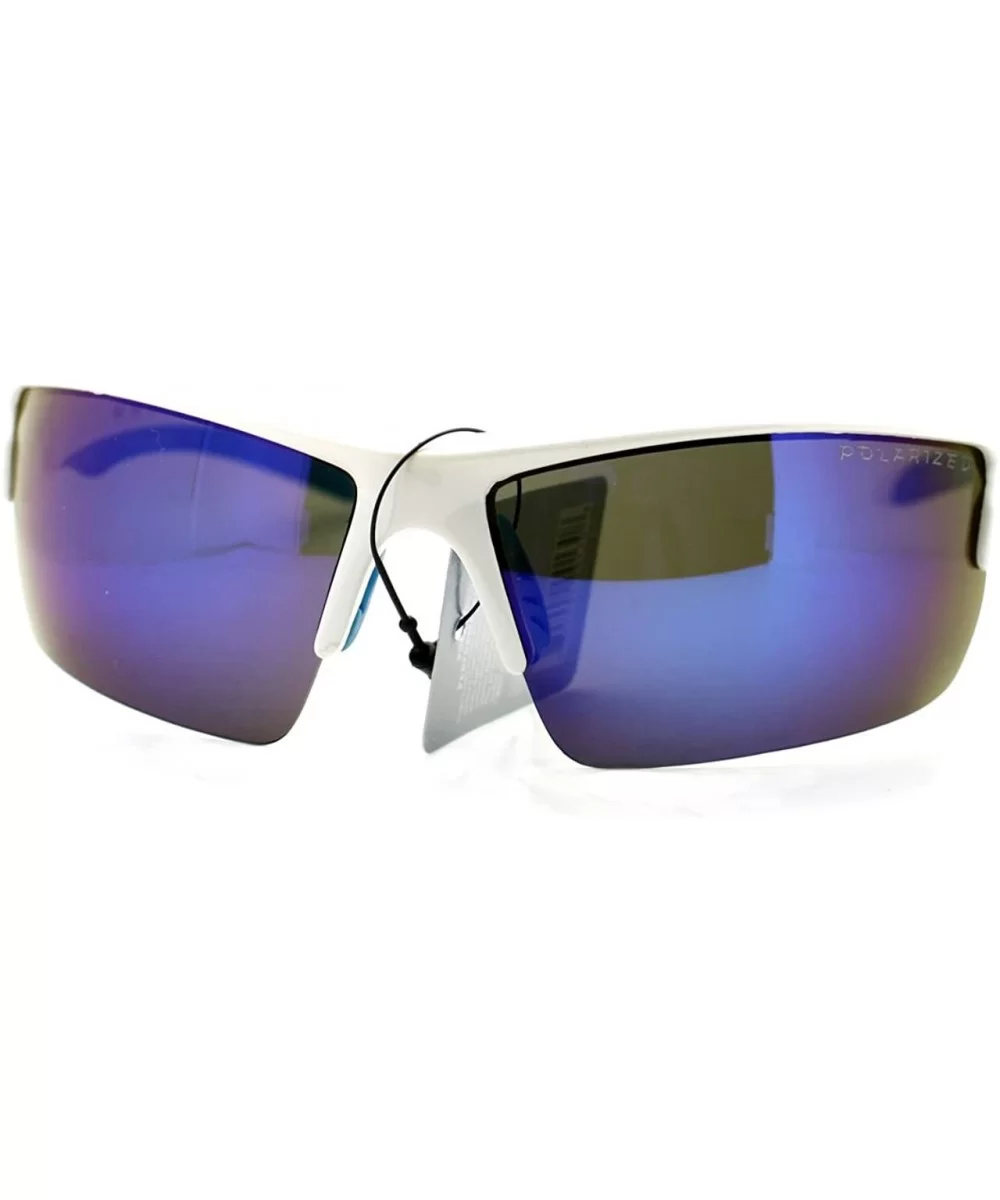 Polarized Mirror Lens Men's Sports Sunglasses Rectangular Wrap Around - White Blue - CN11Y5KCM0J $7.70 Rectangular