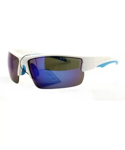 Polarized Mirror Lens Men's Sports Sunglasses Rectangular Wrap Around - White Blue - CN11Y5KCM0J $7.70 Rectangular