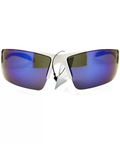 Polarized Mirror Lens Men's Sports Sunglasses Rectangular Wrap Around - White Blue - CN11Y5KCM0J $7.70 Rectangular