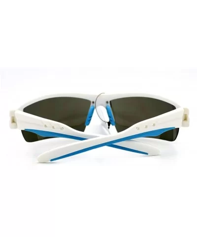 Polarized Mirror Lens Men's Sports Sunglasses Rectangular Wrap Around - White Blue - CN11Y5KCM0J $7.70 Rectangular