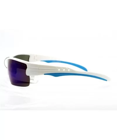 Polarized Mirror Lens Men's Sports Sunglasses Rectangular Wrap Around - White Blue - CN11Y5KCM0J $7.70 Rectangular