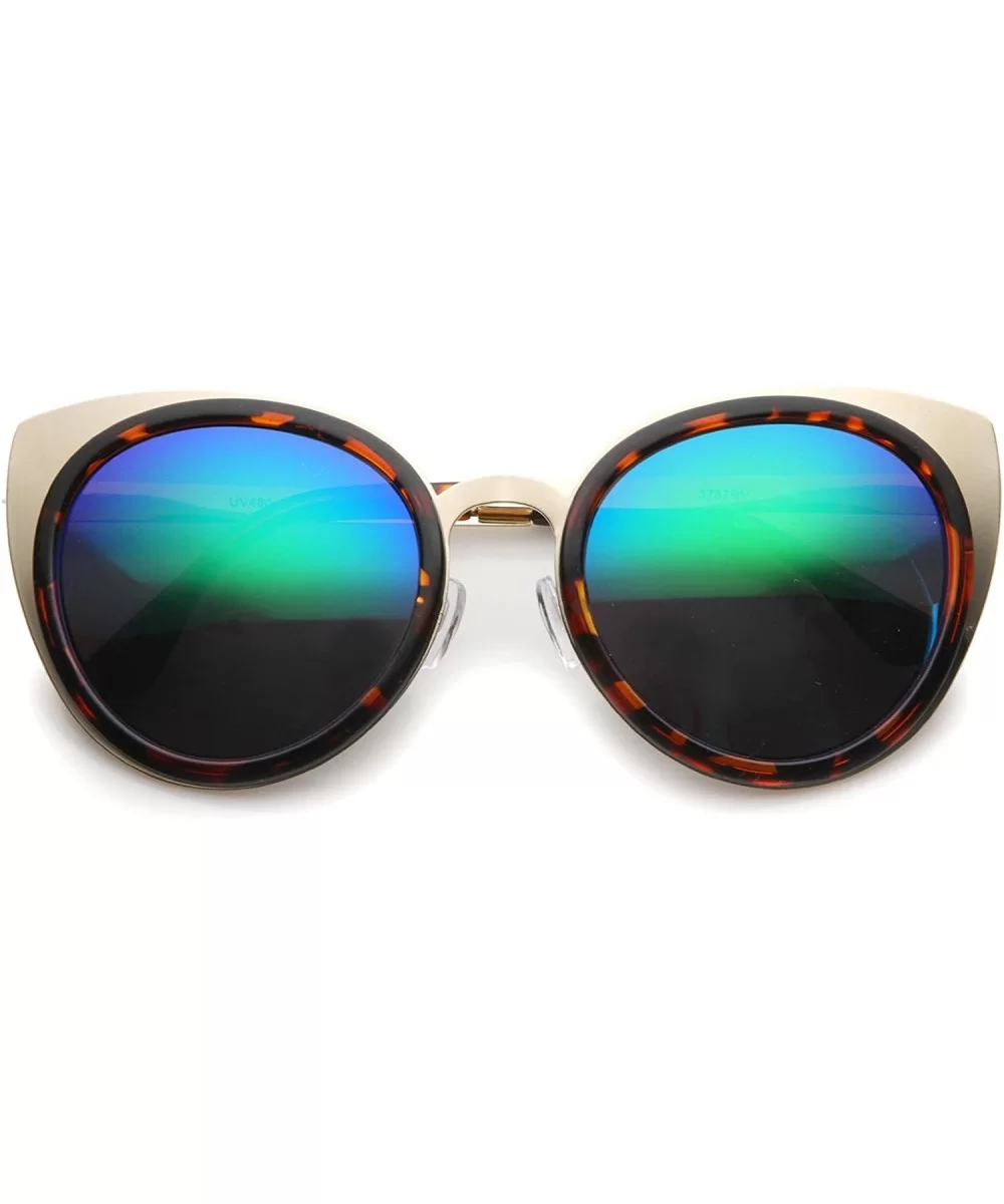 Womens Two-Toned Color Mirror Lens Cat Eye Sunglasses 54mm - Tortoise-gold / Green Blue Mirror - CH12H0L0571 $9.59 Cat Eye