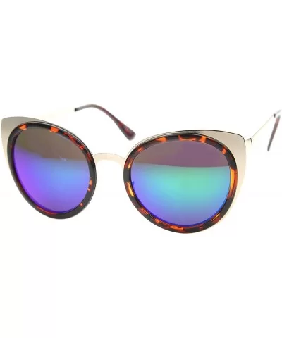 Womens Two-Toned Color Mirror Lens Cat Eye Sunglasses 54mm - Tortoise-gold / Green Blue Mirror - CH12H0L0571 $9.59 Cat Eye