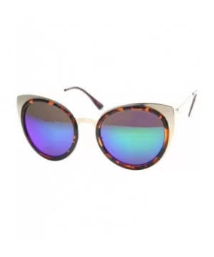 Womens Two-Toned Color Mirror Lens Cat Eye Sunglasses 54mm - Tortoise-gold / Green Blue Mirror - CH12H0L0571 $9.59 Cat Eye