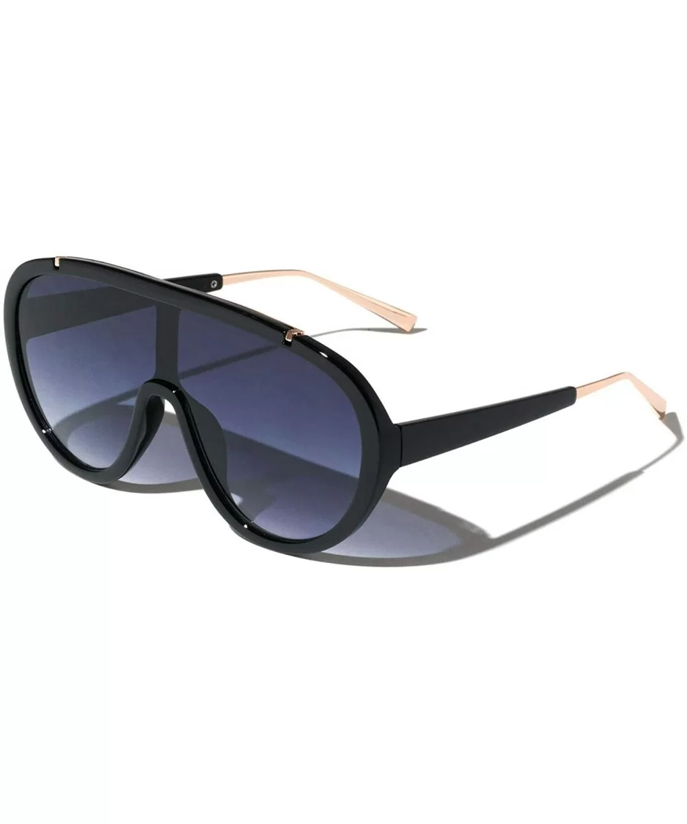 Oversized Futuristic One Piece Shield Lens Aviator Sunglasses - Black & Gold Frame - CM194O3HQG8 $8.95 Aviator