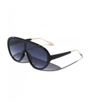 Oversized Futuristic One Piece Shield Lens Aviator Sunglasses - Black & Gold Frame - CM194O3HQG8 $8.95 Aviator