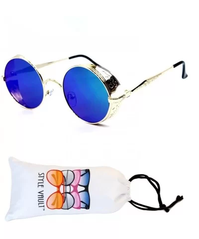 V168-vp Steampunk Hipster Hiphop Round Sunglasses - 075 Gold-blue Mirror - CB11YGGE4BR $4.78 Round