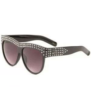 Rhinestone Round Diamond Shape Shield Sunglasses - Smoke Black - CU1986O7UWW $12.44 Shield