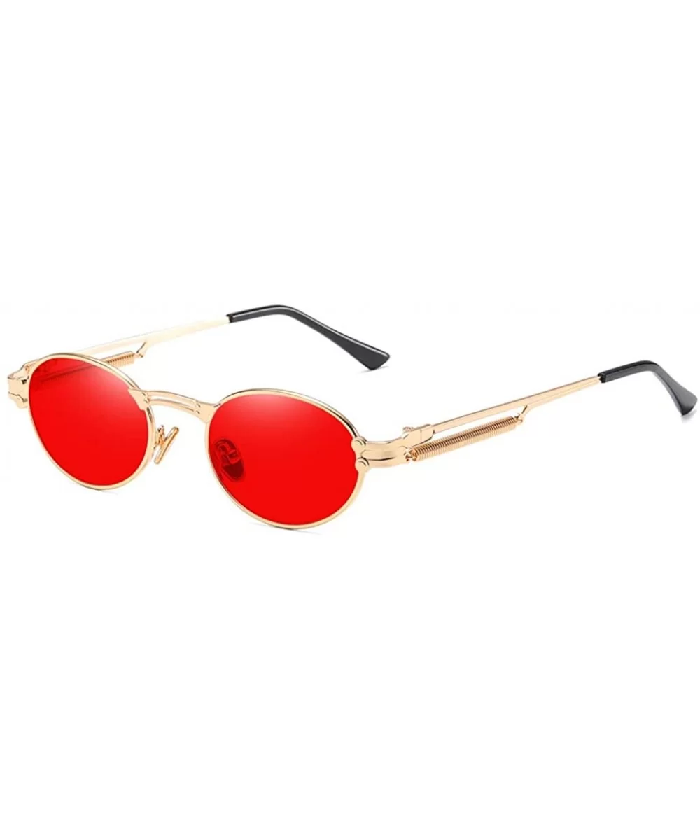 Retro Sunglasses Vintage Men Summer Metal Punk Women Oval Anti Blue Light Uv400 - Gold With Red - CA1903NCKXU $7.41 Oval