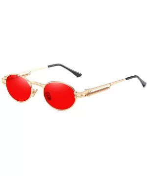 Retro Sunglasses Vintage Men Summer Metal Punk Women Oval Anti Blue Light Uv400 - Gold With Red - CA1903NCKXU $7.41 Oval