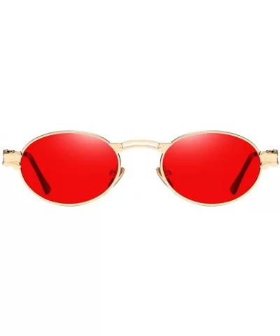 Retro Sunglasses Vintage Men Summer Metal Punk Women Oval Anti Blue Light Uv400 - Gold With Red - CA1903NCKXU $7.41 Oval