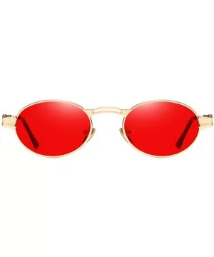 Retro Sunglasses Vintage Men Summer Metal Punk Women Oval Anti Blue Light Uv400 - Gold With Red - CA1903NCKXU $7.41 Oval