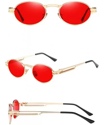 Retro Sunglasses Vintage Men Summer Metal Punk Women Oval Anti Blue Light Uv400 - Gold With Red - CA1903NCKXU $7.41 Oval