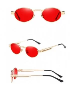 Retro Sunglasses Vintage Men Summer Metal Punk Women Oval Anti Blue Light Uv400 - Gold With Red - CA1903NCKXU $7.41 Oval