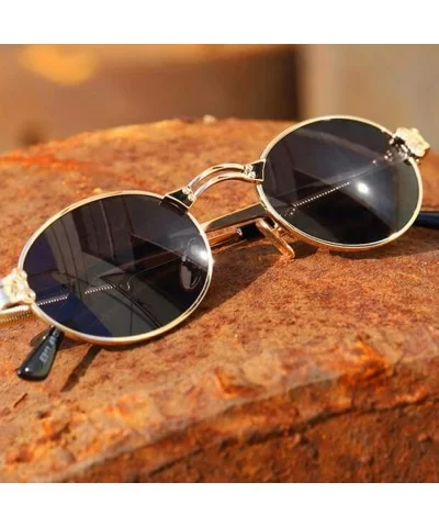 Retro Sunglasses Vintage Men Summer Metal Punk Women Oval Anti Blue Light Uv400 - Gold With Red - CA1903NCKXU $7.41 Oval