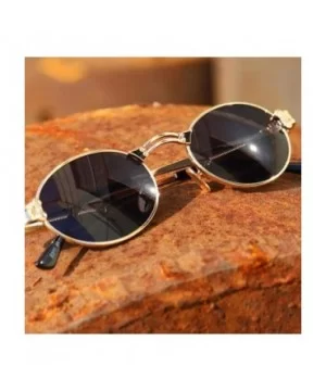 Retro Sunglasses Vintage Men Summer Metal Punk Women Oval Anti Blue Light Uv400 - Gold With Red - CA1903NCKXU $7.41 Oval