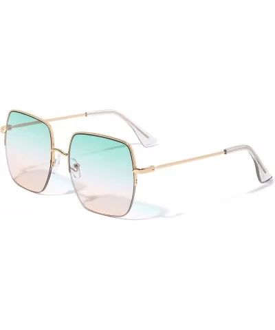 Atlanta Square Semi Rimless Fashion Sunglasses - Green - CY196ZH8ZQX $10.27 Semi-rimless