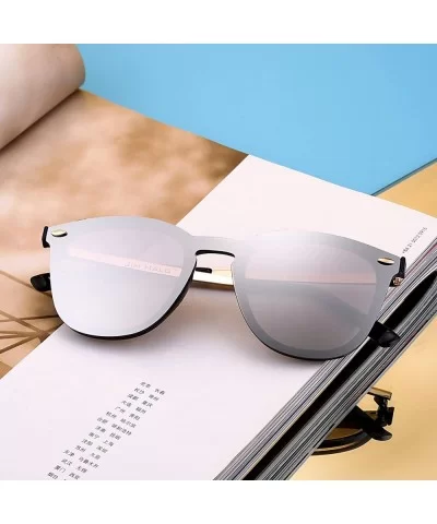 Trendy Rimless Sunglasses Mirror Reflective Sun Glasses for Women Men - Shiny Black / Mirror Sliver - C2184XXTGWA $13.80 Oval