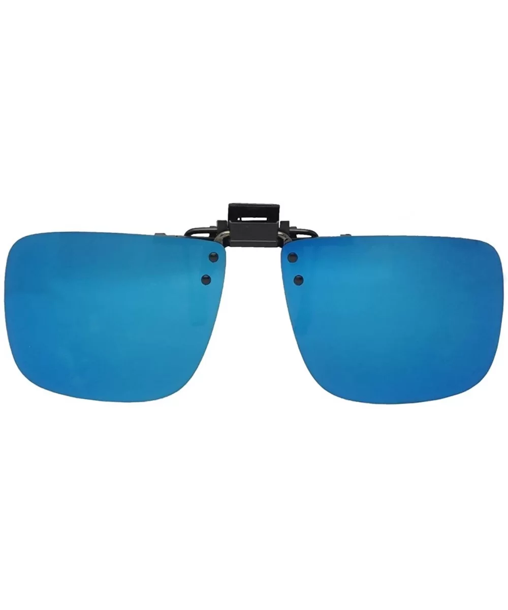 60mm Wide Large Polarized Night Driving Clip On Sunlgasses Flip Up Over Glasses - Blue Mirror Lens - CC189XENK66 $9.89 Aviator