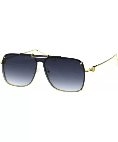 Mens Luxury Flat Top Mobster Shield Rimless Racer Metal Rim Sunglasses - Gold Smoke - CT18T273NCO $10.82 Oversized