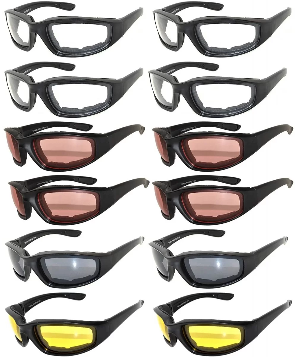 Wholesale of 12 Pairs Motorcycle Padded Foam Glasses Assorted Color Lens - 12_blk_am_yl - C812NTKA792 $44.33 Goggle