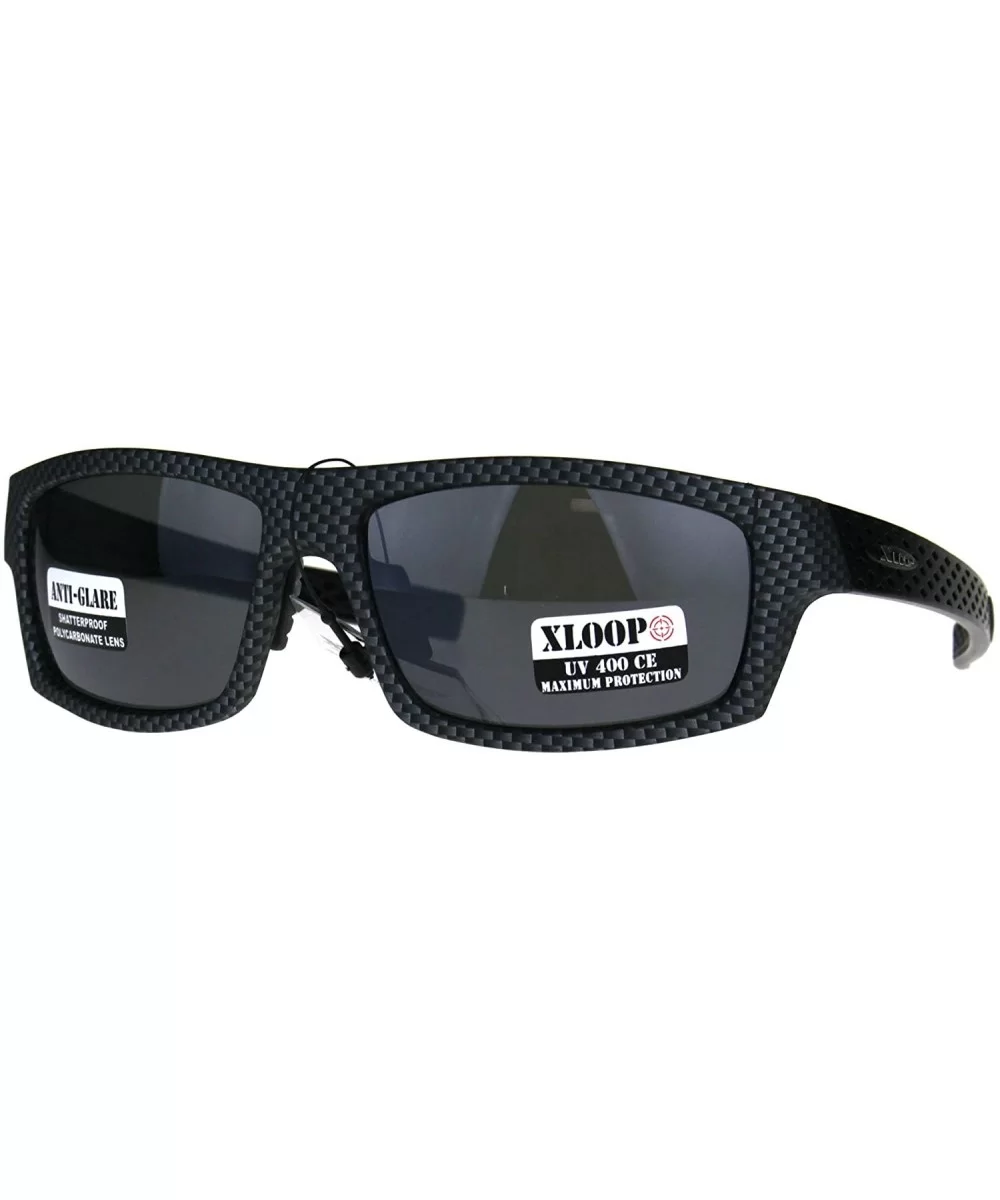 Mens Xloop Classic Rectangular Warp Biker Style Sunglasses - Carbon Fiber Pattern - CN18862YM3T $8.14 Rectangular