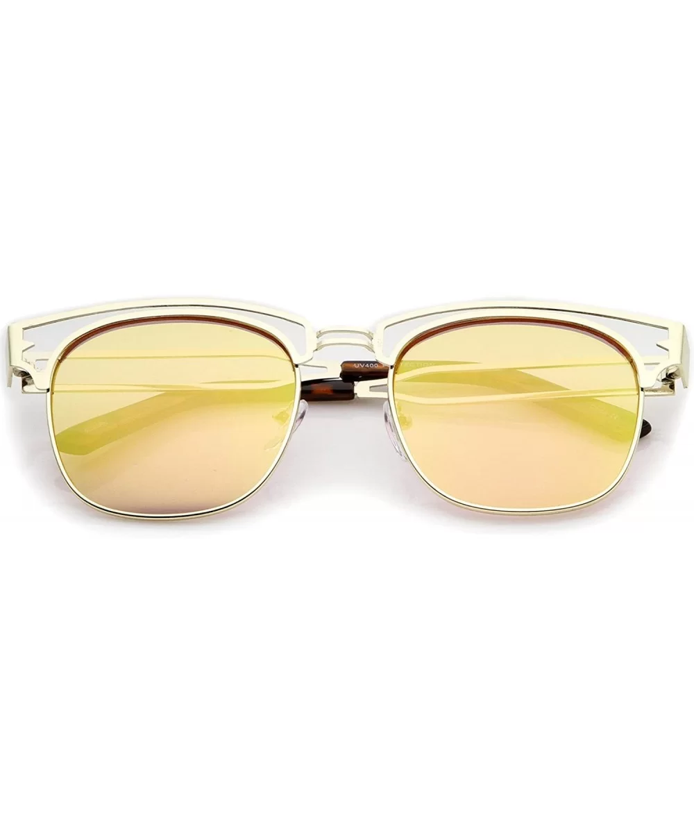 Modern Open Metal Colored Mirror Square Flat Lens Horn Rimmed Sunglasses 53mm - Gold / Pink Mirror - C212LZRU43V $6.60 Wayfarer