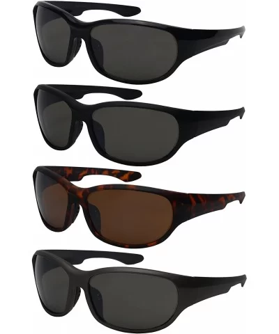 Wrap Shaped Sport Sunglasses 570109MT - Black Frame/Grey Flash Mirrored Lens - C218GZQGL5N $5.63 Wrap