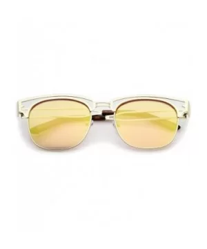 Modern Open Metal Colored Mirror Square Flat Lens Horn Rimmed Sunglasses 53mm - Gold / Pink Mirror - C212LZRU43V $6.60 Wayfarer