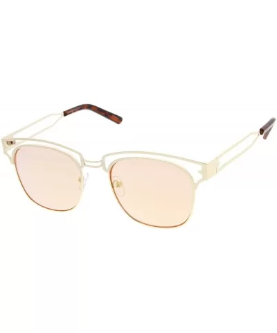 Modern Open Metal Colored Mirror Square Flat Lens Horn Rimmed Sunglasses 53mm - Gold / Pink Mirror - C212LZRU43V $6.60 Wayfarer