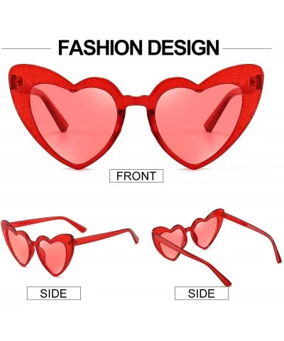 Heart Shaped Sunglasses For Women Vintage Clout Goggle Cat Eye Glitter stylish Love Glasses - CD1976N9DHO $5.55 Goggle